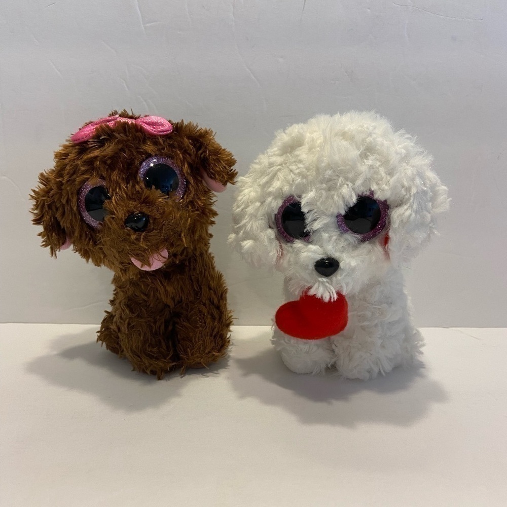 TY Beanie Boos Plush Honey Bun White Puppy Dog &  Maddie Dog  8" Stuffed Animal